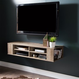 South Shore City Wall Mounted Media Audio/Video Console, Weathered Oak