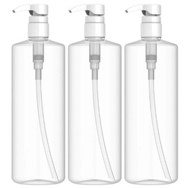 Waterproof Empty Bottles 16oz for Shampoo Conditioner Body Wash Plastic PET with White Pump Dispenser, Clear, Set of 6