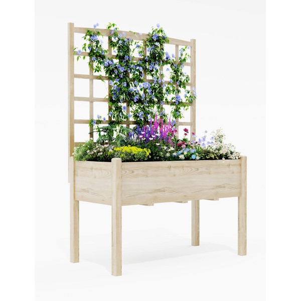 OutdoorVibe Elevated Wooden Planter Box with Trellis, 46"x23"x65" Raised Garden