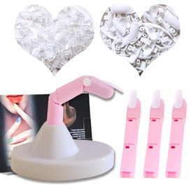 Pink Adjustable Practice Hand for Acrylic Nails - 3 Pcs Practice Fingers with 200 Pcs Nail Tips (White/Transparent) - Professional Nail Art Model for Manicure and Nail Design