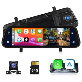 Motorsi 9.66" Carplay Mirror Dash Cam Rear View Mirror Camera Front and Rear Dual Cameras Support Android Auto Voice Control Night Vision Parking Assistance Monitoring 64G TF Card