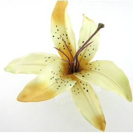 Large 6 inch Golden Yellow Tiger Lily Silk Flower Hair Comb