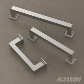 Alzassbg 10 Pack Brushed Satin Nickel Cabinet Pulls, 5 Inch(128mm) Hole Centers Cabinet Handles Square Kitchen Hardware for Cabinets AL3046SN