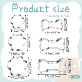 6 PCS Bone and Dog Footprints Cookie Cutters Set 3 Sizes Stainless Steel Dog Bone Cookie Cutter DogsTreat Cutters Dogs Shaped Cookies Cutter for Homemade Baking Theme Party Cat Homemade Treats Silv