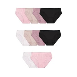 Fruit of the Loom Bragas de bikini de algodón sin etiqueta para mujer, Paquete de 10 - Tonos corporales, 9