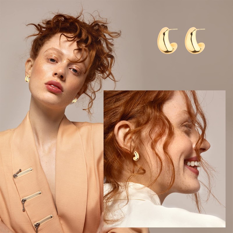 HILXURY Gold Chunky Hoop Earrings Set for Women, 14K Gold