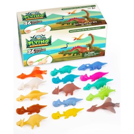PICK A TOY Stretchy Slingshot Dinosaur Toys – 36 Mini Rubber Dinosaurs, Party Favors, Kids Prizes, Xmas Stocking Stuffers, Finger Flingers Flying Chicken Toy