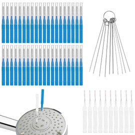 40pcs Shower Head Cleaning Brushes, 2 Designs Shower Head Cleaner Brush Tools & 10 Multi-Sized Unclogging Needles Showerhead Cleaning Pick for Nozzle Gap Household Bathroom Window Slot (Blue)