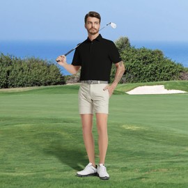 Rouen Mens Golf Shirts Short Sleeve Quick Dry Fit Breathable Active Solid Casual Business Collared Shirts for Men Black