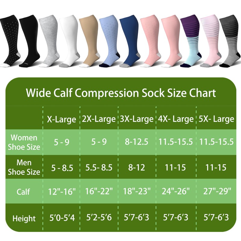 LEVSOX Wide Calf Compression Socks for Women&Men Plus Size 15-20mmHg