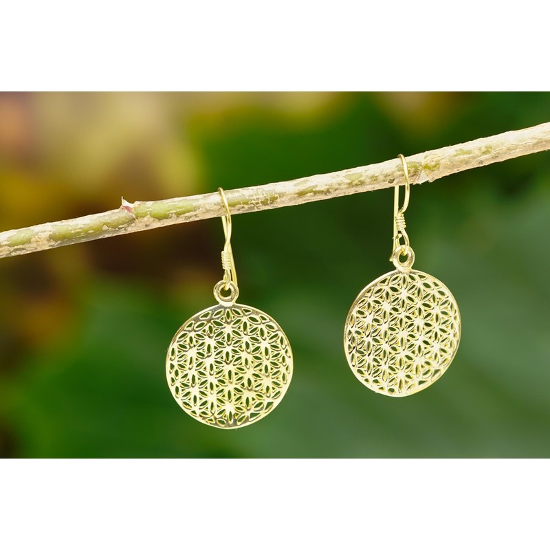 WINDALF SVALA Earrings 3.5 cm The Flower of Life Bronze,