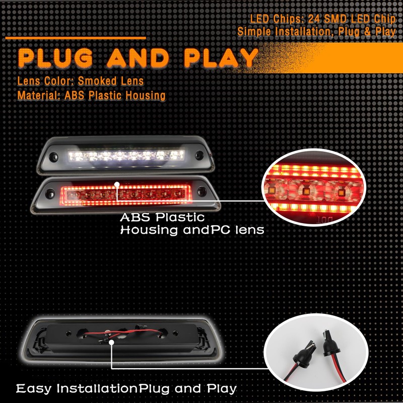ZDEERAOTO Smoked Lens LED 3rd Third Brake Light Replacement for