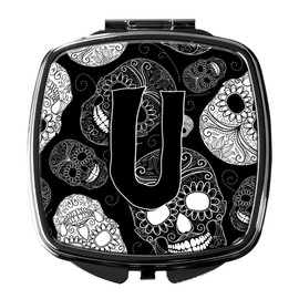 Caroline's Treasures CJ2008-USCM Letter U Day of the Dead Skulls Black Compact Mirror Decorative Travel Makeup Mirror for Women Girls Gifts Pocket Makeup Mirror Folding Handheld