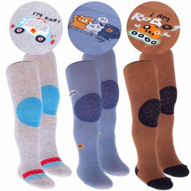 CiuchCiuch 3 Pack Baby Crawling Tights - 3 Non-Slip ABS Zones Soles, Knee, Arch - Elastic 75% Cotton 22% Polyester 3% Elastane - For Boys & Girls, Boys Pattern 1