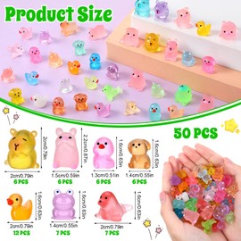 GSrenyu 50 Pcs Mini Resin Animals Luminous 7 Styles Mini Figures Ducks, Capybaras, Frogs, Ducklings, Sea Lions, Dogs, Pigs Resin Animals Miniature Figures for Garden Dollhouse Aquarium Landscape Decor