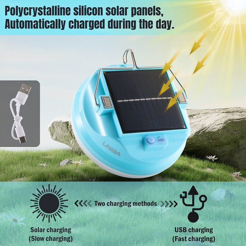 LINEBA 150W Solar Light Bulbs Waterproof Camping Tent Lamps For