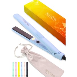 ANGENIL Pro Titanium Flat Iron Hair Straightener and Curler 2 in 1, Dual Voltage - Hair Straightening Ceramic Flat Iron 1-inch (0.7 inch-Blue)