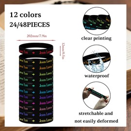 MATEPLUS 24Pcs Jesus Loves You Rubber Bracelets Christian Bracelets Colorful Silicone Wristbands Motivational Cross Bracelet Bulk for Men Women Teens Church Party Favors Gifts (Black)