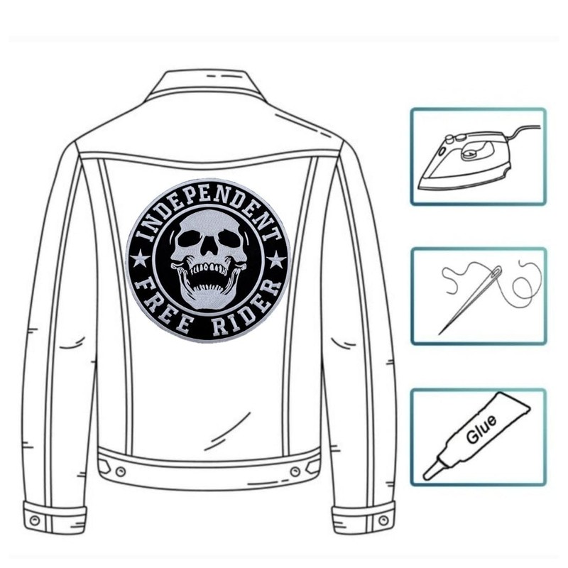 Free Rider Independent Skull Embroidered Iron On Patch Biker Patch