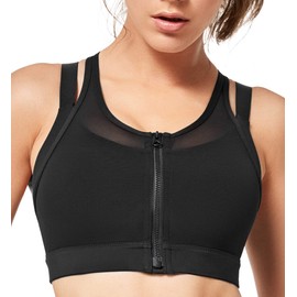 Yvette High Impact Women Sports Bra Front Closure Double Deck Mesh Running Bra for Plus Size, 09ABlack, XL(AC)