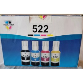 Poschink 522 Refill Ink for EcoTank Printers ET-2720 ET-2800 ET-4700 - 4 Pack