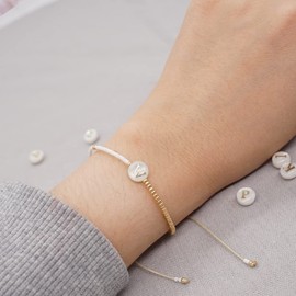 Townshine Initial Pearl Shell Miyuki White Gold Bead String Bracelet for Women Girls, Pearl