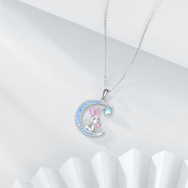 DAYLINLOVE Rabbit Necklace 925 Sterling Silver Bunny Pendant Necklace Cute Animal Jewelry Gift for Women