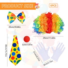 Set of 5 Clown Costume Set, Clown Curl Wig, Clown Nose, Bow Tie, Tie and Gloves, Clown Costume Accessory, Clown Accessories for Carnival Cosplay Party