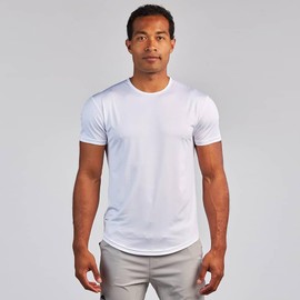 BYLT Performance Drop-Cut Men's T Shirt – Athletic Drop Cut Crewneck Tee – Moisture Wicking, Quick-Dry, Tapered Fit, White, X-Large