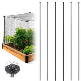 6 Pack 72 Inch Heavy Duty Metal Garden Stakes Powder Coated Steel Support Stakes for Garden Netting, Bird Netting Frame, Raised Bed Plant Support, Fruit Cage Vegetables Climbing Plants