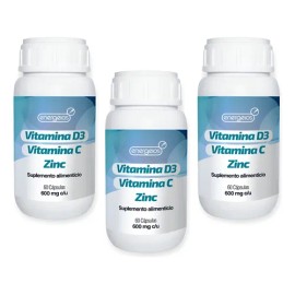 3 Pack Suplemento Vitamina C Vitamina D3 Zinc 180 Caps Total