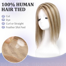 BLONDE UNICORN 5"*5.5" Base Human Hair Brown Highlight Middle Part Hair Toppers for Women with Thinning Hair Cover 14IN