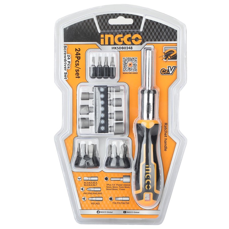 INGCO HKSDB0248 Screwdriver Set, 24-Piece Set, Positive Screw, Tool Set,