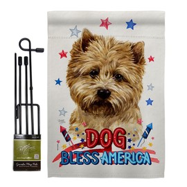 Breeze Decor Patriotic Cairn Terrier Garden Flag Set with Stand Animals Dog Puppy Spoiled Paw Canine Fur Pet Nature Farm Animal Creature Small Decorative Gift Yard House Banner Made in USA 13 X 18.5