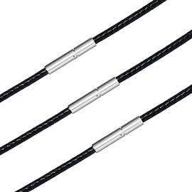 VLLHORN Leather Cord Necklace 3pcs 1/2/3mm Black Brown Red Braided Wax Rope Chain for Men Women with Stainless Steel Clasp 16 18 20 22 24 26 28 inches