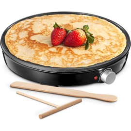 Crepe Maker Machine, Reemix Compact Pancake Griddle Precise Temperature Control, Nonstick 12” Electric Griddle, Batter Spreader for Eggs, Pancakes, Omelets and Quesadillas (Black)