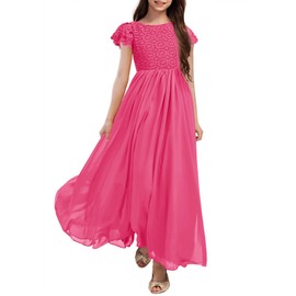HOSIKA Girls Lace Flower Girl Dresses Maxi Junior Bridesmaid Dress for Wedding Party for Kids 6-12 Years