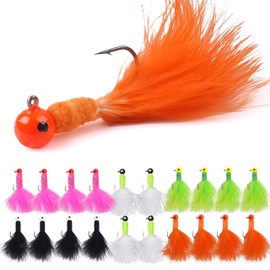 Marabou Jigs Fishing Lure Kit, 20/30pcs Crappie Jigs Head Marabou Feather Jig Head Fishing Hair Jigs for Panfish Bass Walleye Trout Ice Fly Fishing 1/8oz 1/16oz 1/32oz