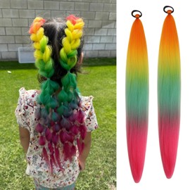 Rainbow Ponytail Extensions with Elastic Tie