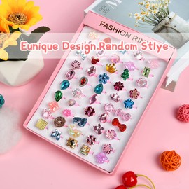 OSDUE Girl Rings, 50PCS Little Girl Jewel Rings in Box, Adjustable Rings Set for Little Girls, No duplication, Cute Princess Play Dress Up Rings for Kids Little Girls, Mermaid/Butterfly/Flower Rings