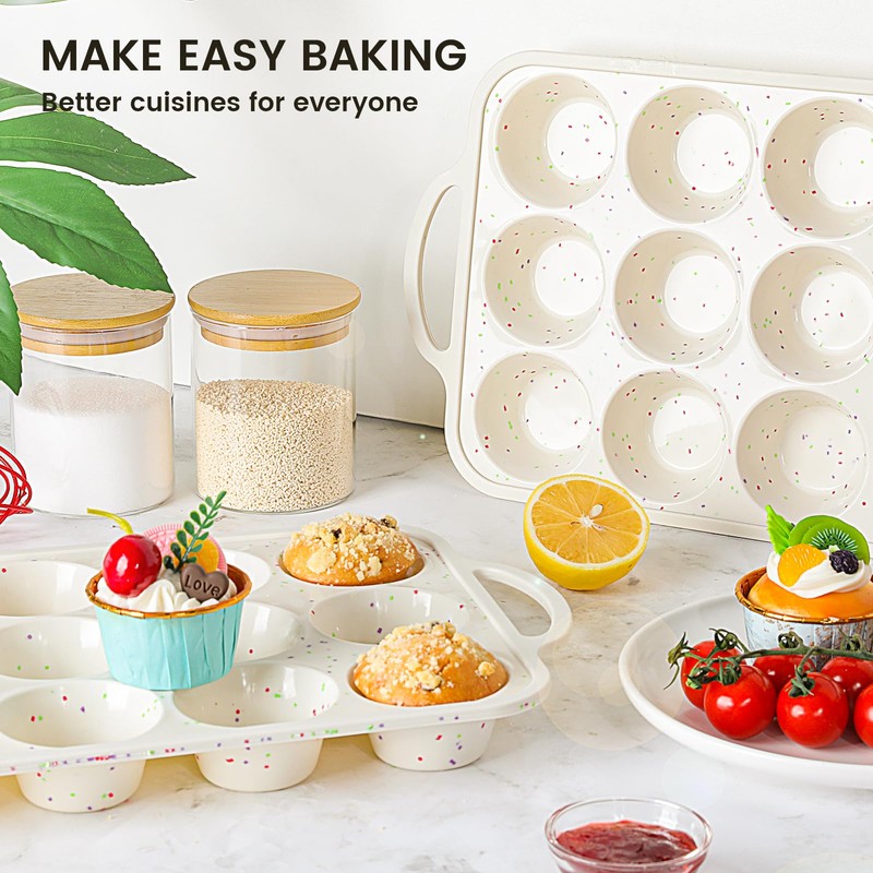 Vinino 1Pack Silicone Muffin Pan for Baking with Metal Reinforced