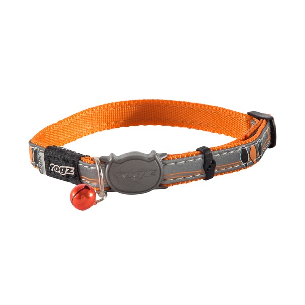 Rogz Reflective Cat Collar with Breakaway Clip and Removable Bell, Fully Adjustable to fit Most Breeds, Orange Bird Design