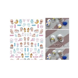 My Kid Mom Littie Child Princess Milk Bottle Daisy Flower Emoticons Nail Sticker Wg795 Nail Wraps Art Stickers Manicure Supplies for Women for Home Nails Full Long Lasting Easy Apply and Remove