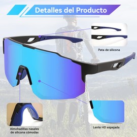 Gafas de sol deportivas para hombre y mujer, gafas deportivas con espejo para ciclismo, protección UV400, para bicicleta de carretera, senderismo y correr (Azul oscuro)