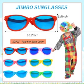 Kabcifea 12 Pieces Jumbo Plastic Sunglasses, Novelty Clown Props Party Sunglasses Giant Funny Glasses Oversized Eyewear for Festival Costume Cosplay Party Supplies Accessories