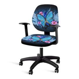 Poceacles Office Chair Cover Blue Butterfly Floral Print Stretchable Computer Chair Covers Slipcover for Office Chair Desk Chair Seat Cushion Protectors