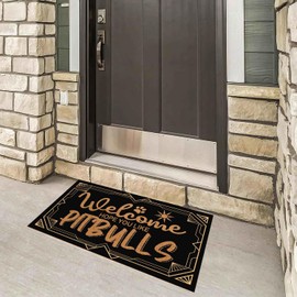 JiXianJu Funny Outdoor Doormat Welcome Hope You Like Pitbulls Entry Brown Gift Mat with Heavy Duty Anti-Slip Backing Durable Porch Welcome Mats 29.5 x 17 inch