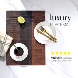 LEXMORE Placemats Set of 6 Vinyl/Plastic Woven Place Mats for Kitchen Table Indoor/Outdoor Washable Placemat Wipeable Dining Table Mats(Ombre Brown Black)