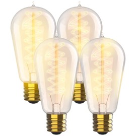 Hudson Bulb Co. Vintage Incandescent Edison Light Bulbs, 60W, E26/E27 Base, 2100K Dimmable Decorative Lights, ST58 Style Amber Warm Glow, Antique Squirrel Filament for Outdoor and Indoor Use - 4 Pack