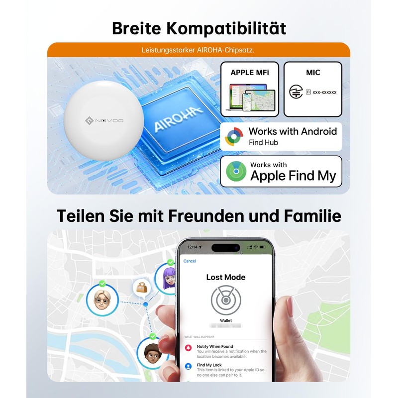 NOVOO Tracker Tag - 1 Pack Smart Tag Compatible with